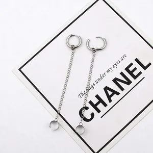 Minimalist stainless steel chain hoop earrings with adjustable ear cuff for women and men