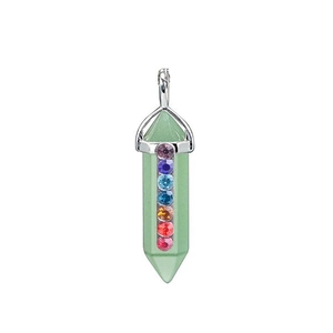 Green crystal hexagonal column pendant with seven colorful rhinestones and silver clasp