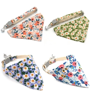 Pet Collar And Bandana Scarf Cotton Fabric Adjustable Buckle Metal Bell Daisy Pattern Pastoral Style Small Dogs Cats