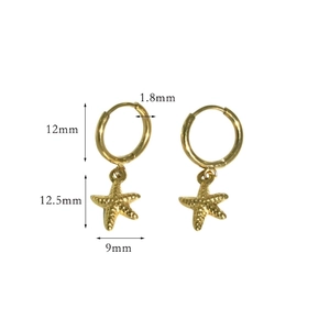 14K gold stainless steel hoop earrings with starfish pendants and 12mm diameter size specs