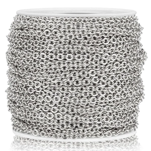 Silver stainless steel flat cross O-chain on spool for jewelry DIY crafting