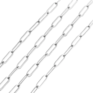 Textured 4mm stainless steel paperclip chain necklace with faceted oval link patterns