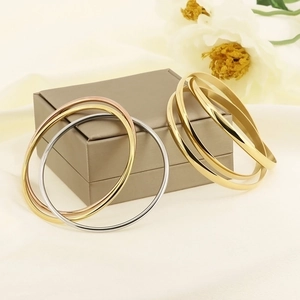 Interlocking Multi Ring Bangle Stainless Steel Minimalist Geometric Polished Fashion Bracelet For Women