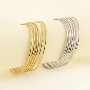 18K Gold Plated Stainless Steel Multi Layer Thin Wire Bangle Bracelet For Women Geometric Round Stackable Fashion Jewelry