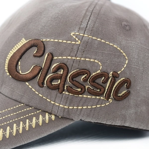 Casquette de baseball vintage grise délavée avec broderie 3D Classic et surpiqûres