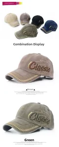 Détail de casquettes de baseball vintage avec broderie 3D Classic et surpiqûres