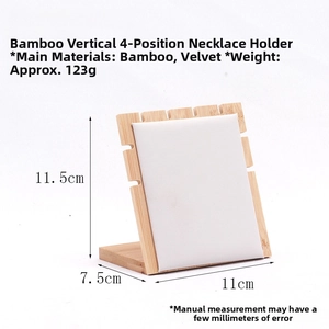 Bamboo and white velvet 4-hook jewelry stand with 11.5cm height dimensions and weights