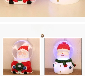 Luminous Christmas crystal ball light showing Santa Claus and Snowman resin designs