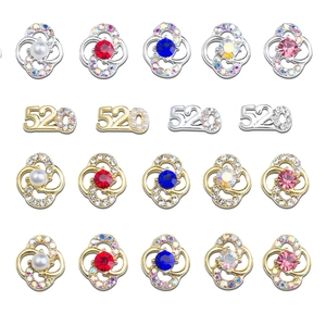Nail Art Charms Alloy Hollow Flowers Romantic Love Shapes Rhinestone Artificial Pearl DIY Decoration Valentine Day Gift For Women