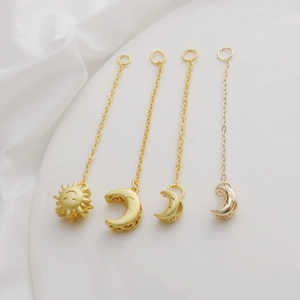 Sun Moon Shape Jewelry Extension Chains Gold Plated Alloy Matte Tail Chain For DIY Necklace Bracelet Making Minimalist Style