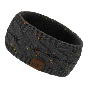 Vue détaillée d'un bandeau en maille gris foncé avec des mouchetures de couleurs vives