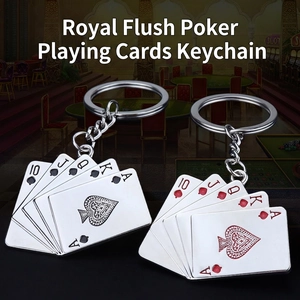 Portachiavi con carte da gioco scala reale in metallo lucido nero e rosso