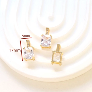 Detail of 17mm x 9mm gold-plated rectangular pendant with clear zircon stone insert