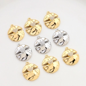 14k gold plated heart zircon pendant charms with hammered texture for DIY jewelry