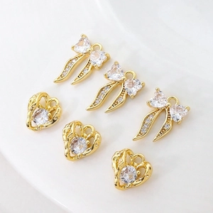 Bowknot Heart Charms Gold Plated Copper Micro Pave Zircon Pendants For DIY Jewelry Making Necklaces Bracelets Earrings