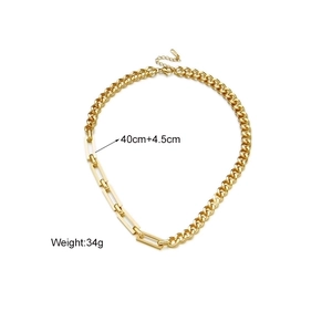 Gold asymmetrical Cuban and geometric link chain necklace with 44.5cm length and 34g weight