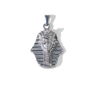 Polished silver Egyptian Pharaoh pendant with intricate striped headdress detail
