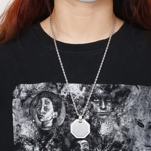 Octagonal titanium steel pendant necklace with silver twisted chain and CZ stone inlay