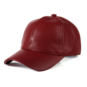 Classic red leather baseball hat for men featuring a premium textured finish on white background