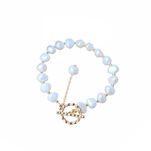 Baroque natural freshwater pearl bracelet with 14K gold plated toggle clasp for women
