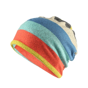 Rainbow striped knit fleece beanie for winter with vibrant colorful patterns