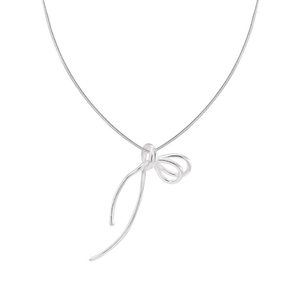 Elegant S925 silver ribbon bow pendant necklace with sleek snake chain for women