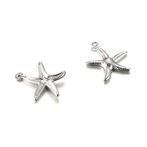 Pair of silver hollow starfish pendants in stainless steel for DIY jewelry making