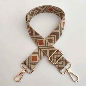 Ethnic jacquard woven wide replacement strap for crossbody bags with gold lobster claw clasps