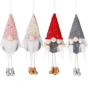 Set of 4 Christmas faceless gnome ornaments with sequin hats and long legs for tree decor