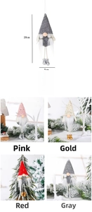 Detailed view of four colorful sequined Christmas gnome plush ornaments with hanging strings