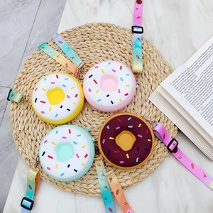 Colorful donut-shaped silicone crossbody bags for kids with rainbow gradient straps