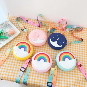 Cute rainbow and rocket silicone crossbody bags for girls with adjustable cartoon straps