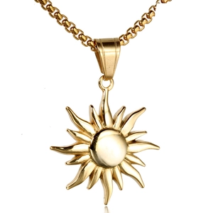 Sun Pendant Necklace Stainless Steel Hip Hop Sunburst Charm Polished Finish Fashion Trendy Jewelry Unisex