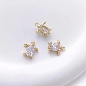 Three 14K gold-filled sea turtle pendants with zircon stones for DIY jewelry making