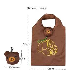Foldable Shopping Bag Reusable Grocery Totes Portable Lightweight Waterproof Polyester Cartoon Animal Pattern Eco Friendly Handbag