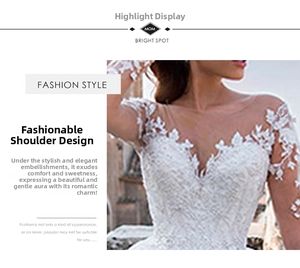 Close-up of the elegant V-neckline with lace embroidery and sheer long sleeves