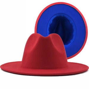 Classic red and royal blue wool fedora hat with stylish two-tone contrast design