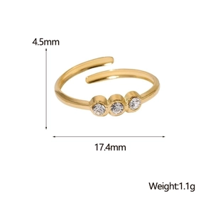 Detail view of 18K gold plated ring with dimensions of 4.5mm width and 17.4mm diameter