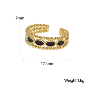 Detailed view of 18K gold plated stainless steel ring with dimensions and weight data