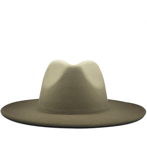 Classic wide brim wool fedora hat with khaki gradient felt finish for men and women