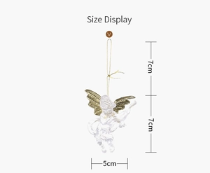 Size display of transparent acrylic Christmas angel pendant with gold wings and hanging string