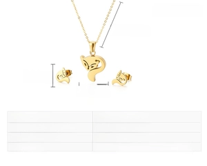 Detail of fox-shaped stainless steel jewelry set including necklace and earrings