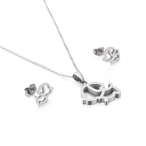 Parure de bijoux éléphant en argent avec collier et boucles d'oreilles en acier inox