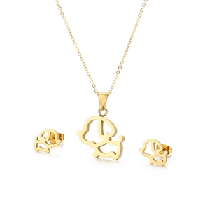 Parure de bijoux en acier inoxydable doré avec collier pendentif chien creux et boucles