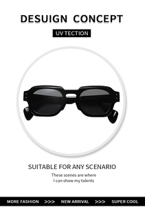 Vue détaillée de lunettes de soleil ovales rétro noires avec spécifications sur la branche