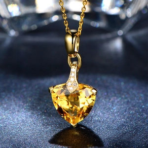 Elegant 18k gold plated necklace with triangle yellow gemstone and diamond accent