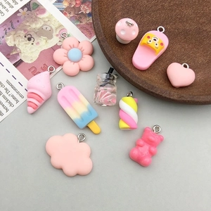 Cute cartoon resin bear and flower charms set for DIY jewelry and hair accessories