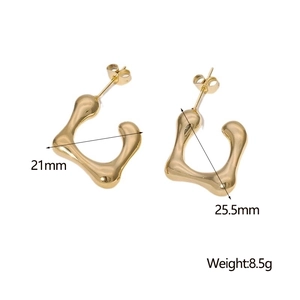Detailed dimensions of 18K gold plated stainless steel irregular earrings with 25.5mm height