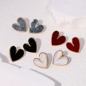 Heart Stud Earrings Stainless Steel Enamel Drip Oil INS Style Minimalist Sweet Jewelry For Women