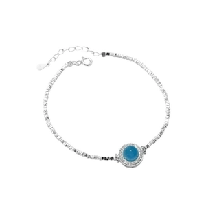 Exquisite S925 sterling silver bracelet featuring a round blue gemstone and zircons